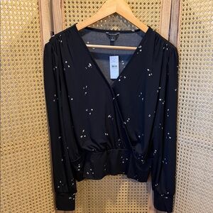 Ann Taylor Black Blouse with Subtle White Patterns
